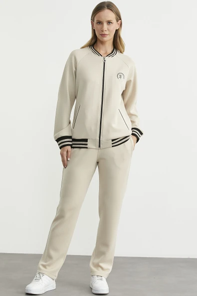 Şerit Detaylı Scuba Eşofman Takım - Bej ürün görseli