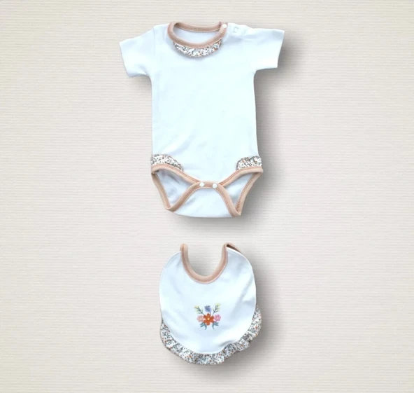 LitaeTrend Erguvan Taç Nakışlı  Kız Bebek 10lu Zıbın Takımı Hastane Çıkışı Turuncu - Resim 4