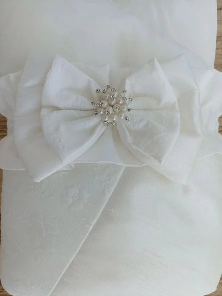 LitaeTrend Yenidoğan Gelinlik Duvaklı Trilüks Kundak Bebek Battaniyesi Ekru - Resim 3