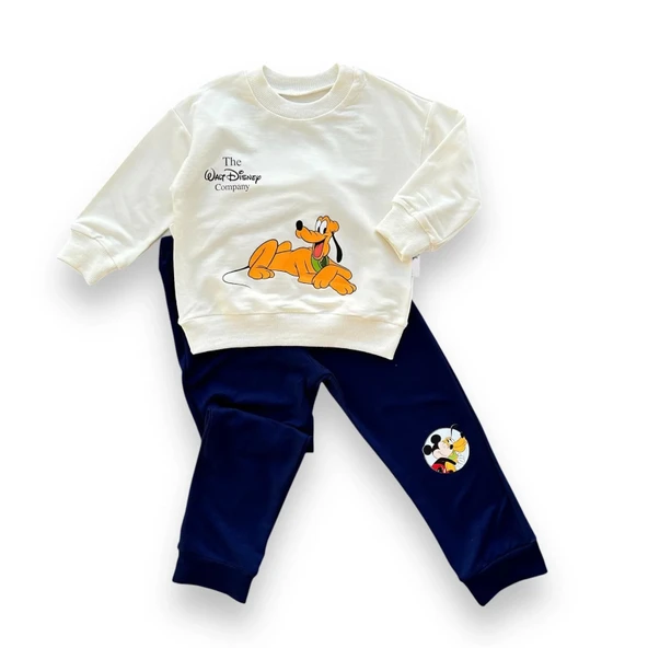 LitaeTrend 6-9-12-18 Ay Köpek Baskılı Pamuk Penye Kumaş Erkek Bebek Takımı Lacivert ürün görseli 1