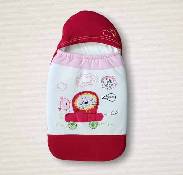 LitaeTrend Yenidoğan Arabalı Aslan Nakışlı Fermuarlı Şapkalı Klasik Kundak Bebek Battaniyesi Pembe ürün görseli 1