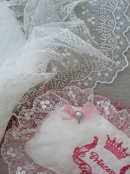 LitaeTrend Yenidoğan Nil Taç Nakışlı Kundaklı Trilüks 3lü Alt Açma Seti Fuşya - Resim 5