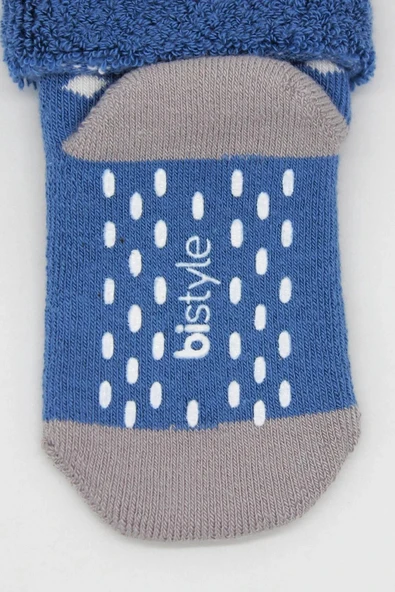 LitaeTrend Puanlı Kaymaz Havlu Soket Çorap 2'li  İndigo Gri - Resim 5