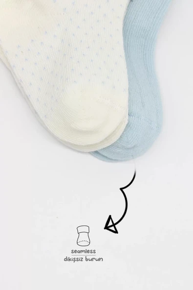 LitaeTrend Organik 2li Puan Derby Penye Soket Çorap  Mavi Ekru - Resim 4