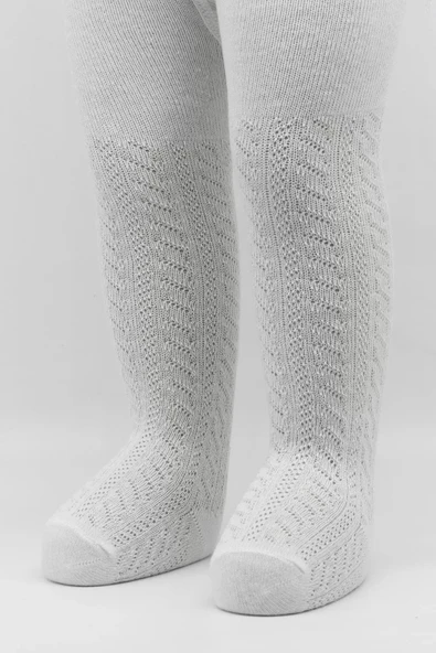 LitaeTrend Tekli Zikzak Kabartma Penye Külotlu Çorap Bs50108 Beyaz - Resim 2