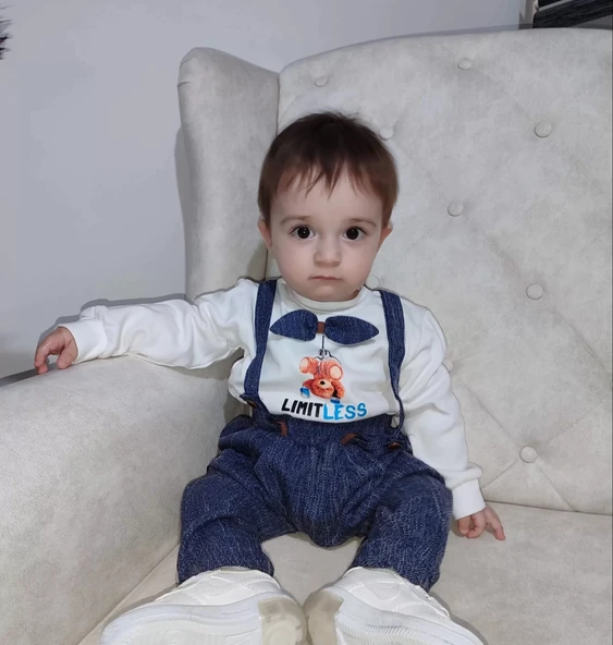 LitaeTrend 9-12-18 Ay Papyonlu Sweat Kot Pantolon 2li Erkek Bebek Salopet Takımı Lacivert - Resim 4