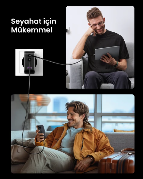 UGREEN 65W Şarj Cihazı Type-C 3xUSB-C, 1xUSB-A, Siyah, 70774 - Resim 10