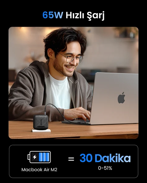 UGREEN 65W Şarj Cihazı Type-C 3xUSB-C, 1xUSB-A, Siyah, 70774 - Resim 9