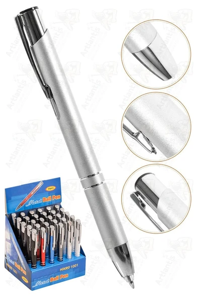 Kısa Boylu Metal Tükenmez Kalem 1 Adet Mavi Renkli Cep Kalemi Tükenmez Basmalı Mikro 1001 Mekanizmalı Tükenmez - Resim 2