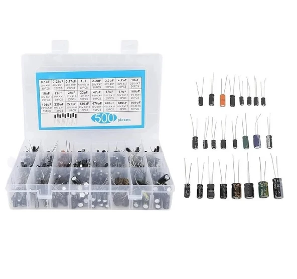 Elektrolitik Kondansatör Seti Kutuplu 500 Adet 24 Farklı Değerde - Kutulu ürün görseli