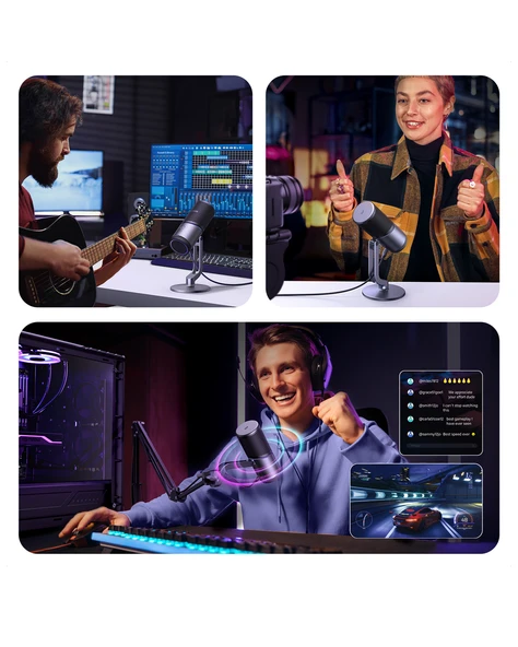 UGREEN Mikrofon 24bit/96kHz Işıklı USB Ses Kontrolü, Yayın, Oyun, Kayıt, PS5 Kondenser Mikrofon, 35629 - Resim 8
