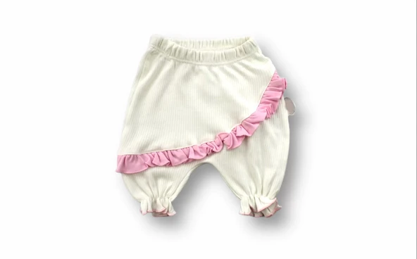 LitaeTrend 6-9 9-12 12-18 Ay Çiçek Nakışlı Roman Şalvar Bandanalı Kısa Kollu Sweat 3lü Kız Bebek Takımı Pembe - Resim 3