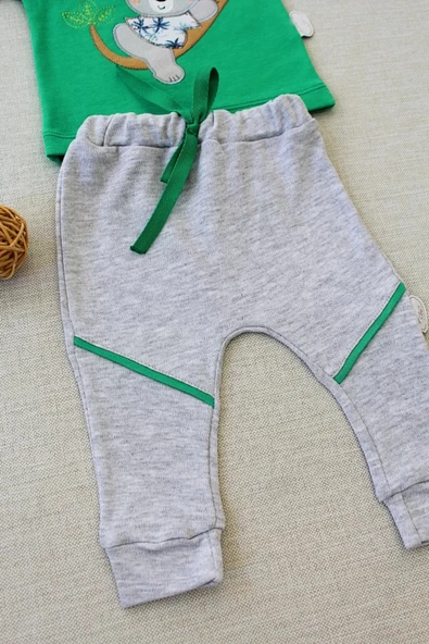 LitaeTrend 3-6 6-9 9-12 12-18 Ay Yavru Koala Nakışlı Uzun Kollu Sweat 2li Kız Erkek Bebek Takımı Yeşil - Resim 3