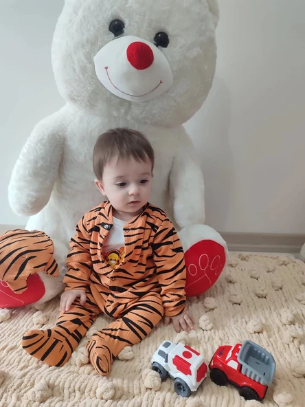 LitaeTrend 3-6-9-12 Ay Pooh Desenli Zebra Çizgili Şapkalı Sweatli 3lü Kız Erkek Bebek Tulumu(sarı) Sarı - Resim 4