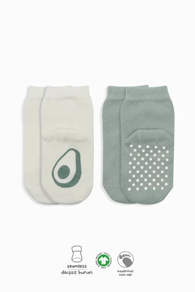 LitaeTrend Meyve Figürlü Kaymaz Soket Çorap 2'li  Nil Ekru ürün görseli