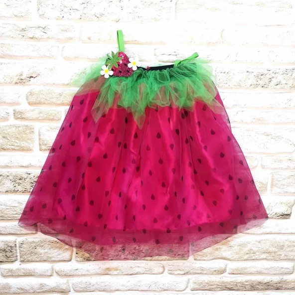 LitaeTrend 2-3-4 Yaş Askılı Çilek Kostüm Kız Çocuk Elbise Fuşya - Resim 2