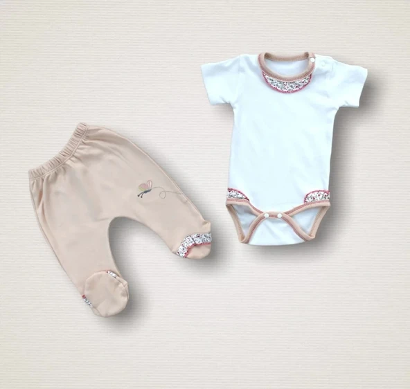 LitaeTrend Erguvan Taç Nakışlı  Kız Bebek 10lu Zıbın Takımı Hastane Çıkışı Nar Çiçeği - Resim 3