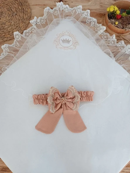 LitaeTrend Yenidoğan Pamuk Papatya Desenli Trilüks Unisex Kundak Bebek Battaniyesi Kahverengi - Resim 4