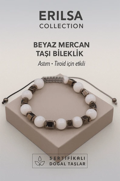 Sertifikalı Beyaz Mercan Doğal Taş Bileklik – Astım ve Tiroid Dengeleyici Enerji Taşı ürün görseli