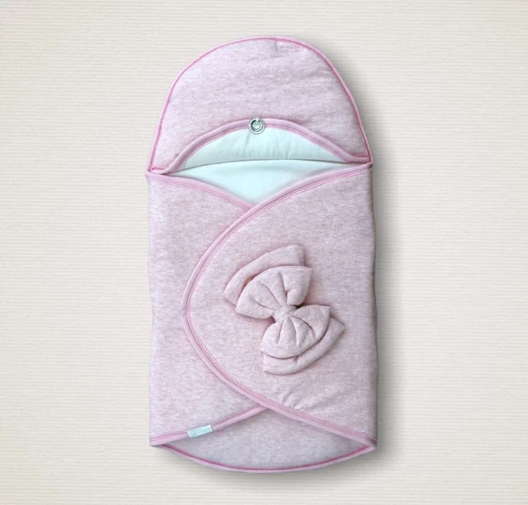 LitaeTrend Yenidoğan Düğme Detaylı Çizgi Efektli Çift Fiyonk Klasik Kundak Bebek Battaniyesi Pembe ürün görseli 1