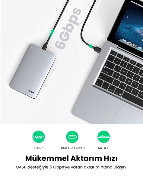 UGREEN USB to USB C Gen2 2,5'' Hard Disk Kutusu, 70498 - Resim 3