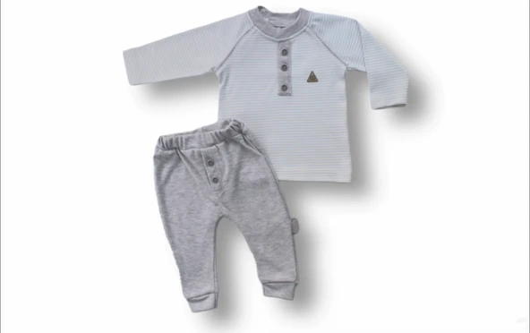 LitaeTrend 3-6 6-9 9-12 Ay Melanjlı Uzun Kollu Sweatli 2li Erkek Bebek Takımı Mavi ürün görseli 1