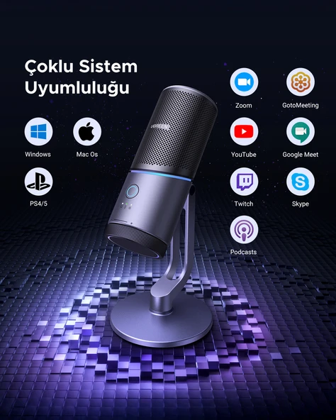 UGREEN Mikrofon 24bit/96kHz Işıklı USB Ses Kontrolü, Yayın, Oyun, Kayıt, PS5 Kondenser Mikrofon, 35629 - Resim 7
