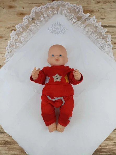 LitaeTrend Yenidoğan Pırıltı Taç Nakışlı İnci Delüks Kundak Bebek Battaniyesi Ekru - Resim 4