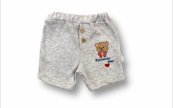 LitaeTrend 3-6 6-9 9-12 12-18 Ay Romantik Ayıcık Nakışlı Bandajlı Kısa Kollu Sweatli 3lü Kız-erkek Bebek Takımı Mavi - Resim 3