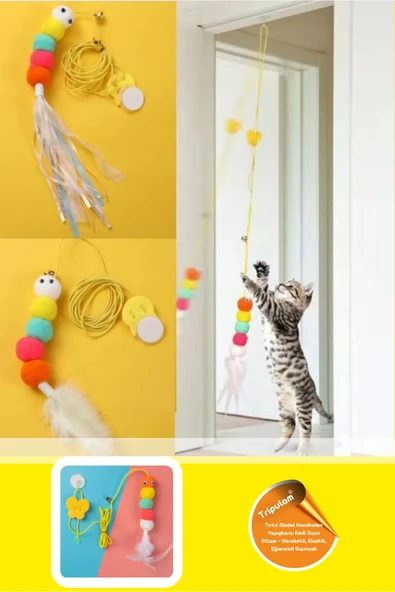 Tırtıl Model Kendinden Yapışkanlı Kedi Oyun Oltası – Elastik, Hareketli, Tavan Tipi Oyuncak ürün görseli 1