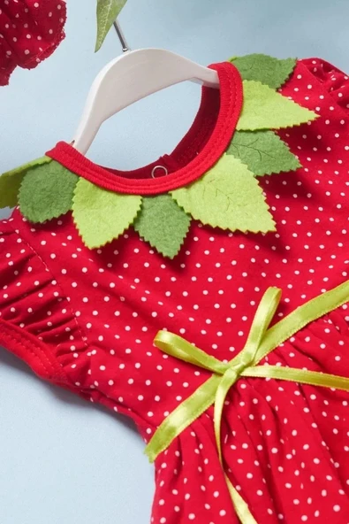 LitaeTrend 3-6-9 Ay Çilek Bebekler Penye Kumaş Kısa Kol Bebek Elbisesi Kırmızı - Resim 4