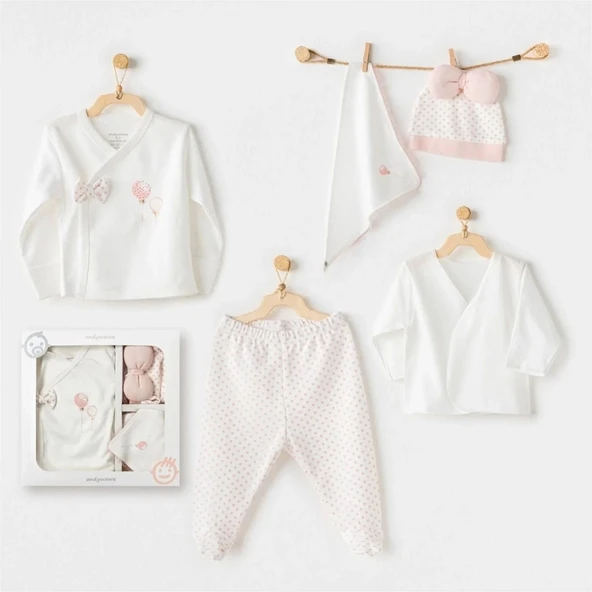 LitaeTrend Andywawa Ac25550 Newborn Set Pınk Baloons 5'li Hastane Çıkışı Ekru ürün görseli 1