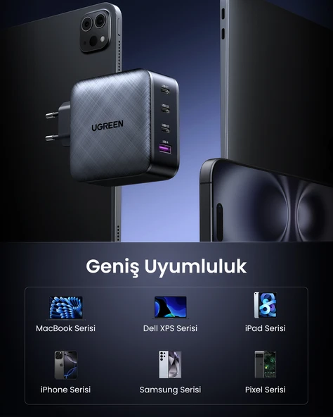 UGREEN 65W Şarj Cihazı Type-C 3xUSB-C, 1xUSB-A, Siyah, 70774 - Resim 8