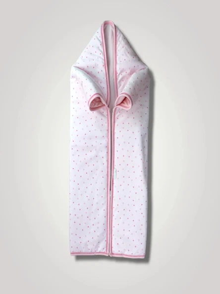 LitaeTrend Yenidoğan Kalp Baskılı Fermuarlı Kadife Bebek Battaniyesi Pembe ürün görseli 1