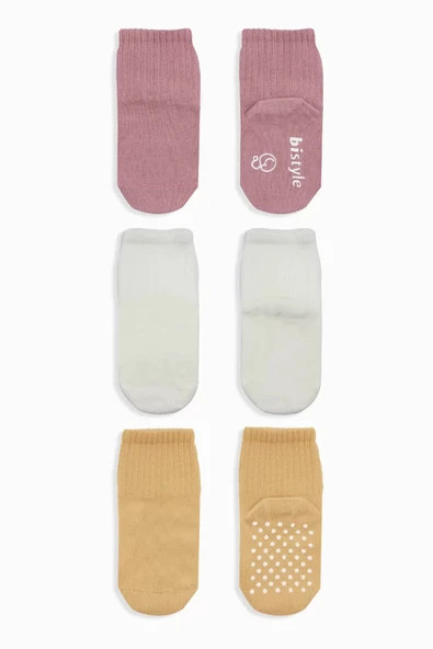 LitaeTrend Kaymaz Penye Soket Çorap 3'lü  Pudra Ekru Somon - Resim 2
