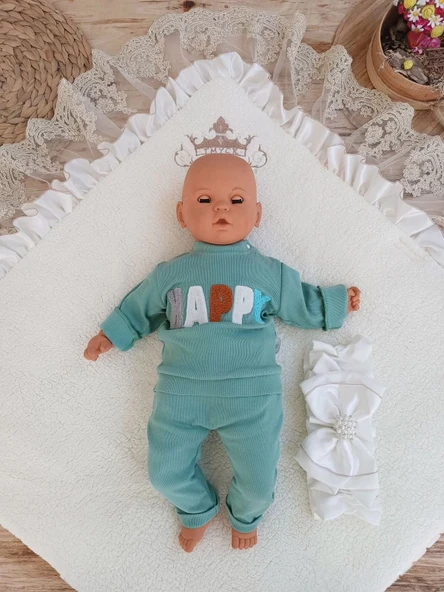 LitaeTrend Yenidoğan Wool Yün Kumaş Taç Nakışlı Güpür Duvaklı Fiyonk Prizma Taş Unisex Kundak Bebek Battaniyesi Kahveren - Resim 4