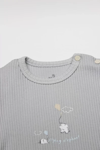 LitaeTrend Bistyle Flying Elephant Yarım Kol 2'li Body 17116 Ekru Gri - Resim 6