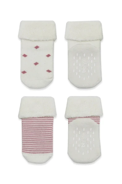 LitaeTrend Bistyle 2'li Havlu Soket Kaymaz Çorap 10504 Ekru Pudra - Resim 3