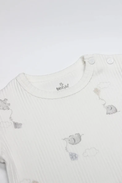 LitaeTrend Bistyle Flying Elephant Yarım Kol 2'li Body 17116 Ekru Gri - Resim 3