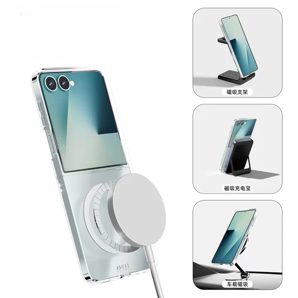 Gpack Samsung Galaxy Z Flip 7 uyumlu Kılıf Magsafeli Tek Kamera Çerçeveli Porto Şeffaf - Resim 4