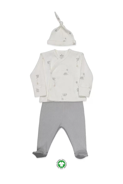 LitaeTrend Bistyle Flying Elephant 3'lü Zıbın Takım 13111 Ekru Gri ürün görseli 1