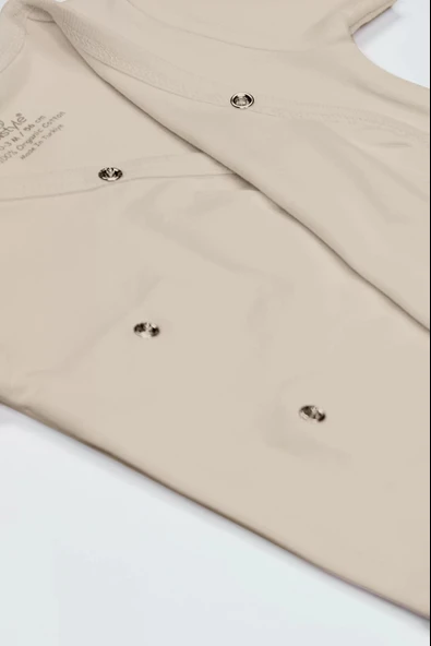 LitaeTrend Bistyle Organik Natural Basic Style Kruvaze Uzun Kol Body Bs17102 Bej - Resim 4