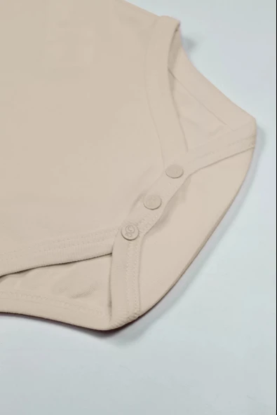 LitaeTrend Bistyle Organik Natural Basic Style Yarım Kol Body Bs17103 Bej - Resim 3