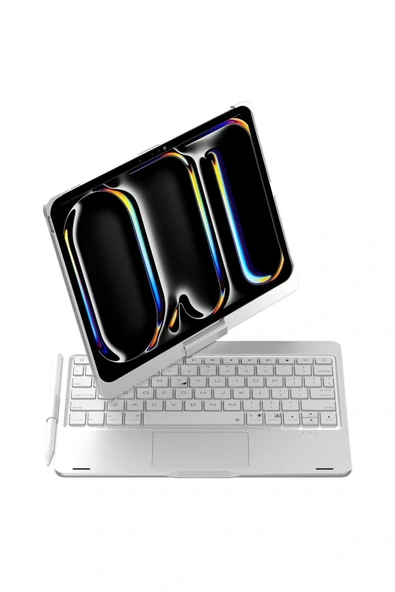 LitaeTrend iPad Pro 11 (2024) F11 ATS Kılıf Magic Dönen Klavyeli Tablet Kılıf - Gümüş - Resim 5
