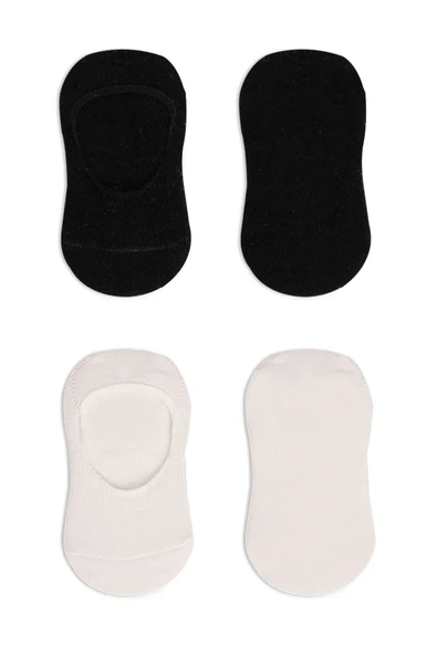 LitaeTrend Bistyle 2'li Penye Babet Silikonlu Basic Çorap 30104 Siyah Ekru - Resim 4