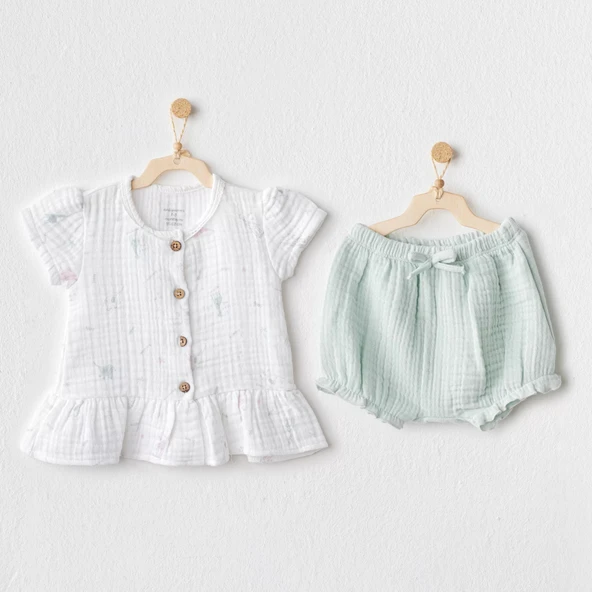 LitaeTrend Love Family Müslin 2'li Zıbın Set Mint ürün görseli 1