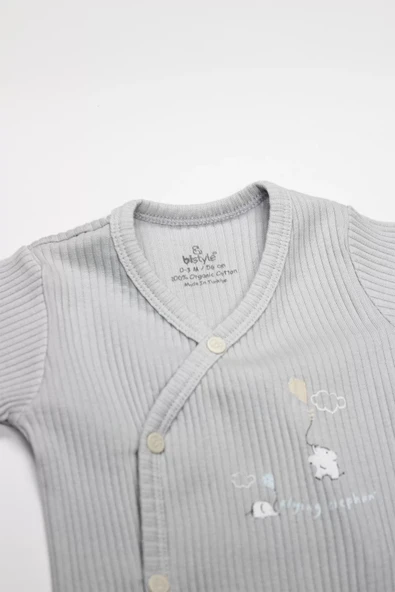 LitaeTrend Flying Elephant 2'li Yarım Kol Badi 17117 Ekru Gri - Resim 3