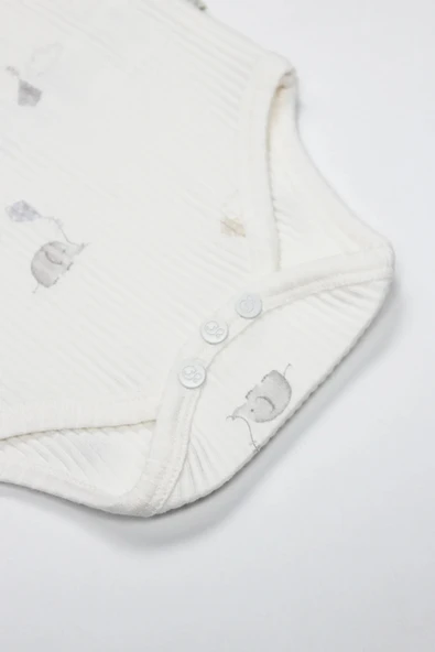 LitaeTrend Bistyle Flying Elephant Yarım Kol 2'li Body 17116 Ekru Gri - Resim 4