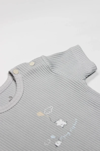 LitaeTrend Bistyle Flying Elephant Yarım Kol 2'li Body 17116 Ekru Gri - Resim 5