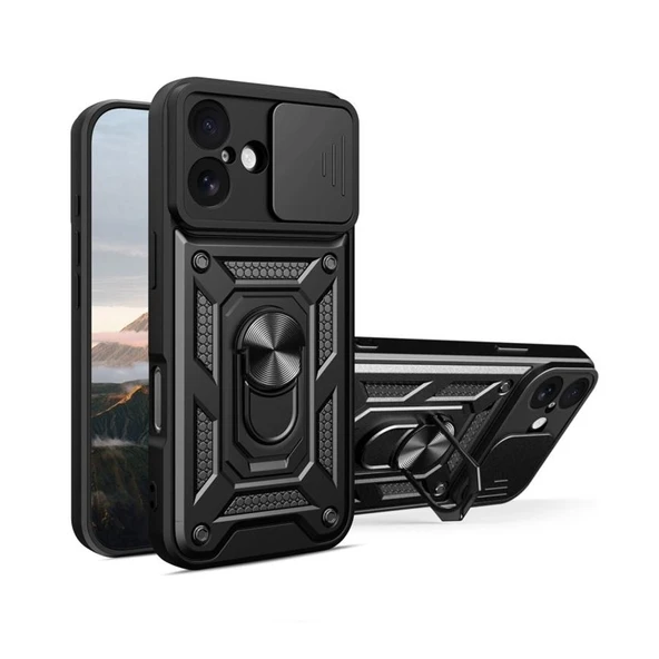 Gpack iPhone 17 uyumlu Kılıf Pars Sürgülü Kamera Korumalı Yüzüklü Sert Silikon ürün görseli